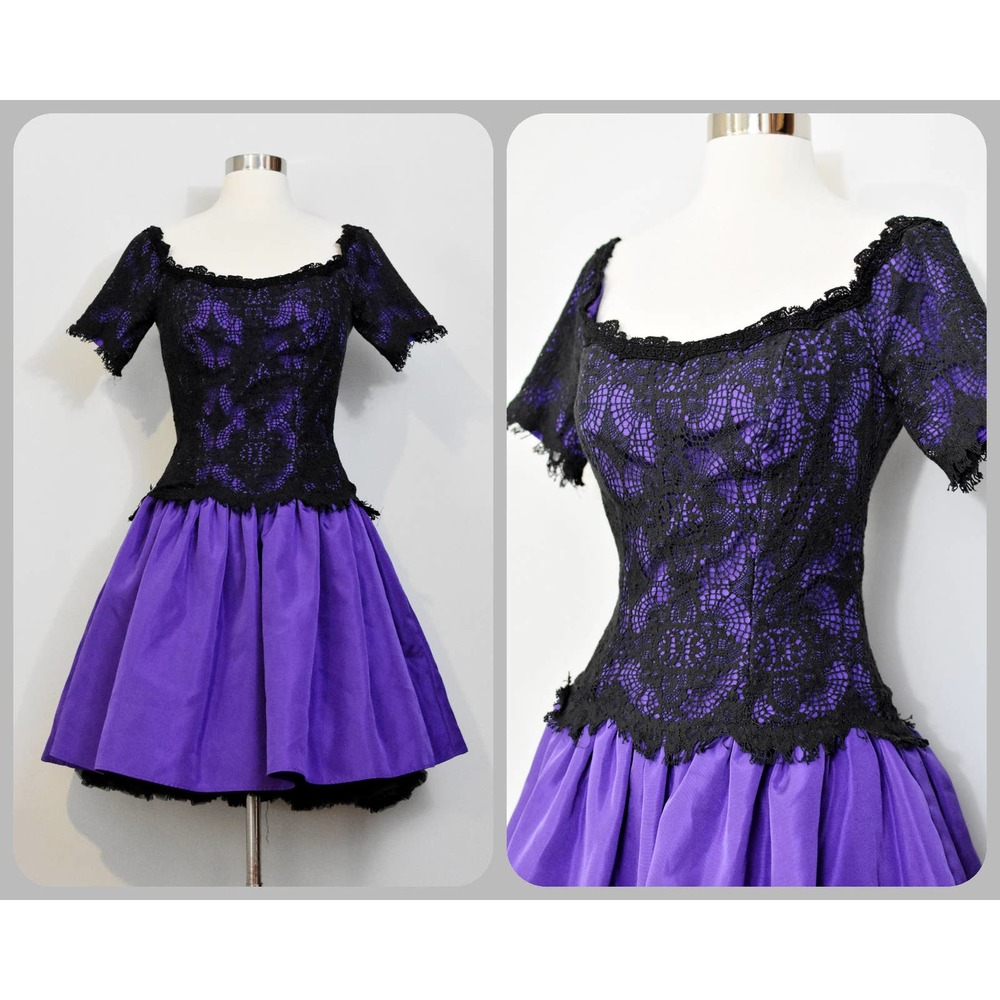 House of Bianchi Purple & Black Lace 90s Dress